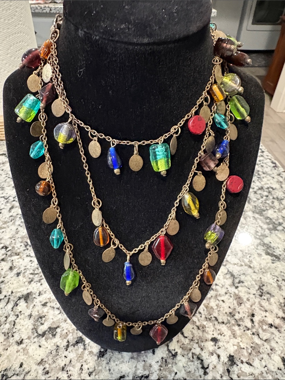 Multicolor Beaded Chain Necklace with Gold-Tone Accents